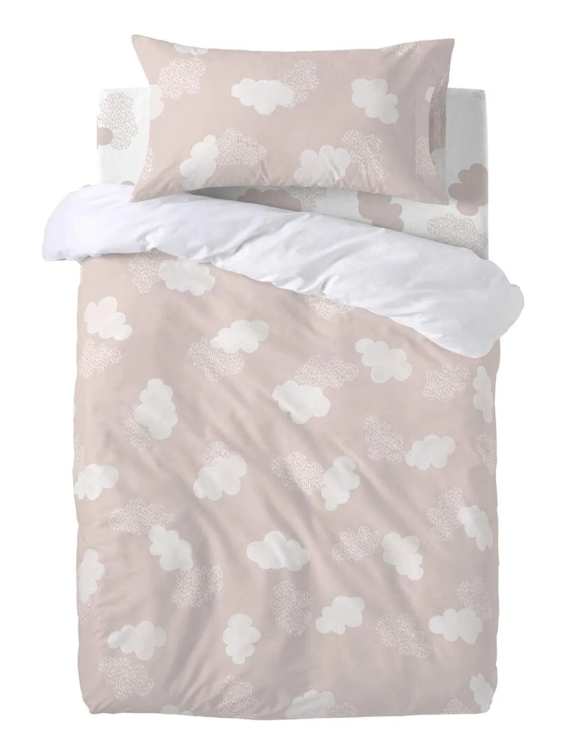 Parure housse de couette 2 pièces Clouds "Happyfriday" Rose