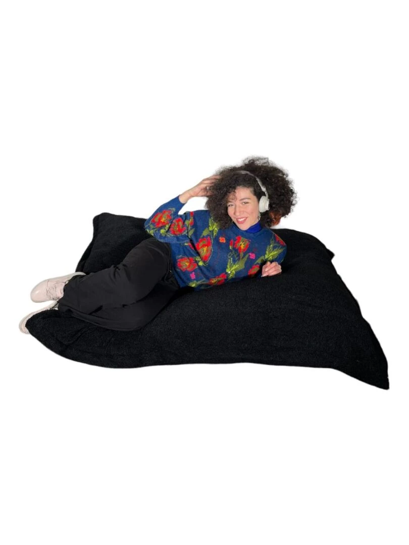 Pouf Bouclette Sherpa Doux et Déhoussable Bananair Noir