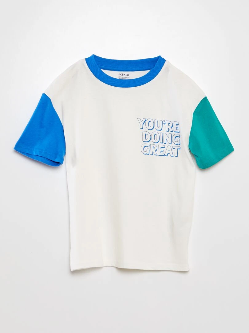 Tee shirt à message coupe loose Blanc/vert/bleu
