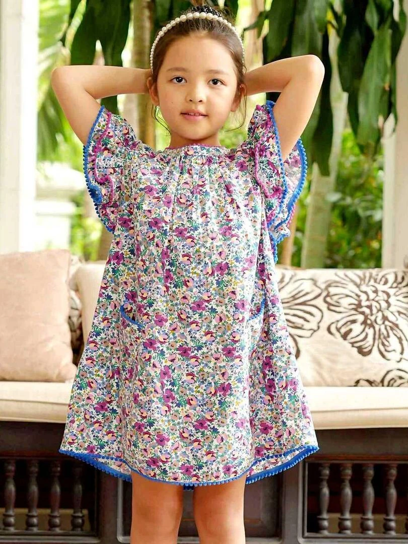 Robe Cérémonie Fleurie Violette Fille Manches Papillons BUTTERFLY 'LA FAUTE A VOLTAIRE' Violet