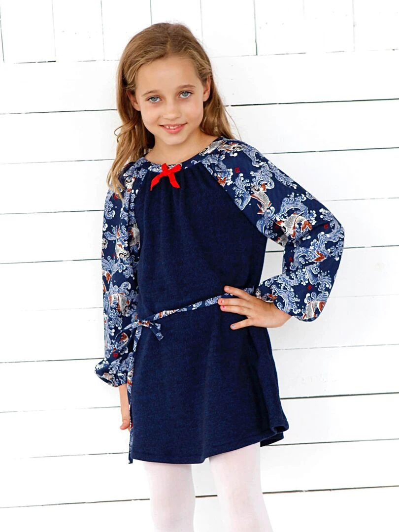 Robe sweat bi matières poissons Khoi japonais ELISA 'LA FAUTE A VOLTAIRE' Bleu Rouge Blanc