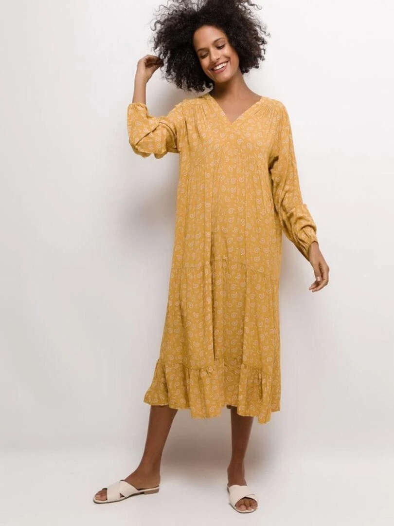 Robe midi imprimée Jaune