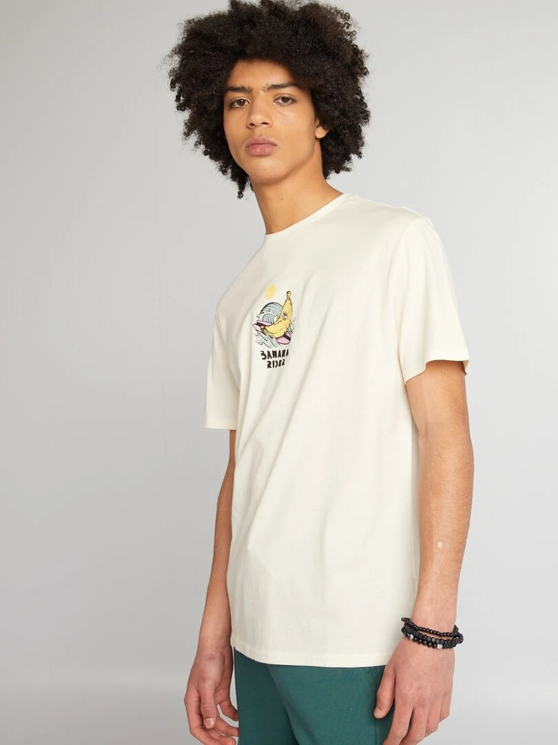 T shirt en jersey à col rond   Beige