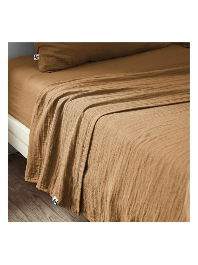 Drap plat double gaze de coton Gaia Marron caramel