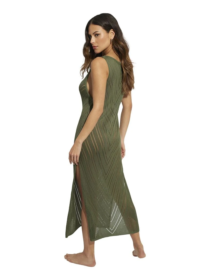 Robe longue de plage tricotée décolleté V Complementos Kaki