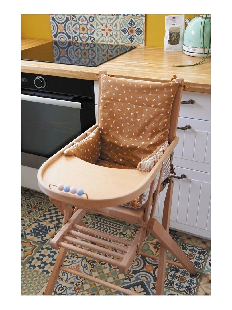 Candide   Coussin de chaise haute bébé tissu réversible   Marron caramel