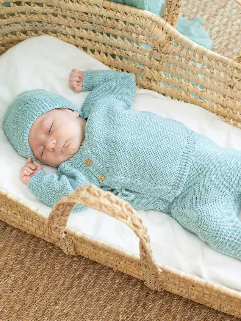 Kit naissance bébé en maille Vert clair