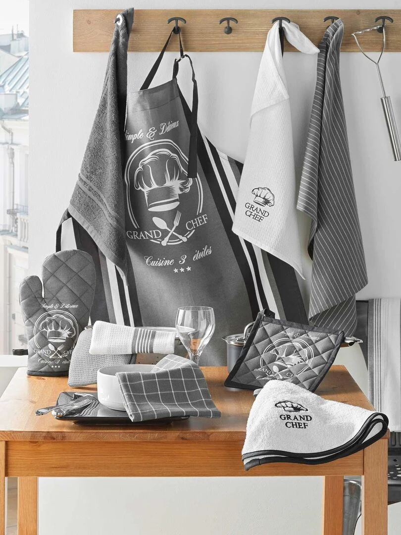 Gant et manique de cuisine 18 x 28 cm Grand chef   Gris