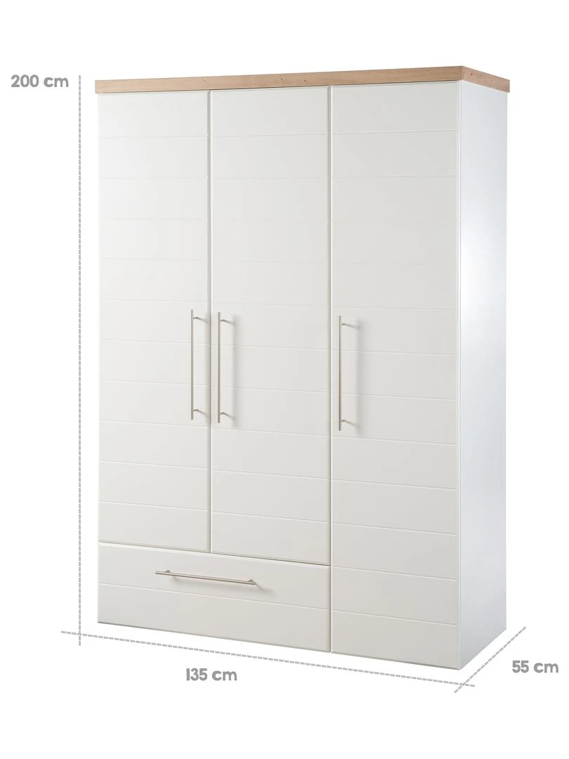 ROBA Armoire "Nele" 3 portes – avec fraisages horizontaux modernes – chêne artisanal / blanc   Blanc