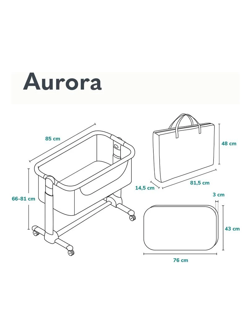 LIONELO Aurora   Lit bébé 3en1   Réglable en hauteur et inclinaison   Matelas et sac inclus   gris anthracite
