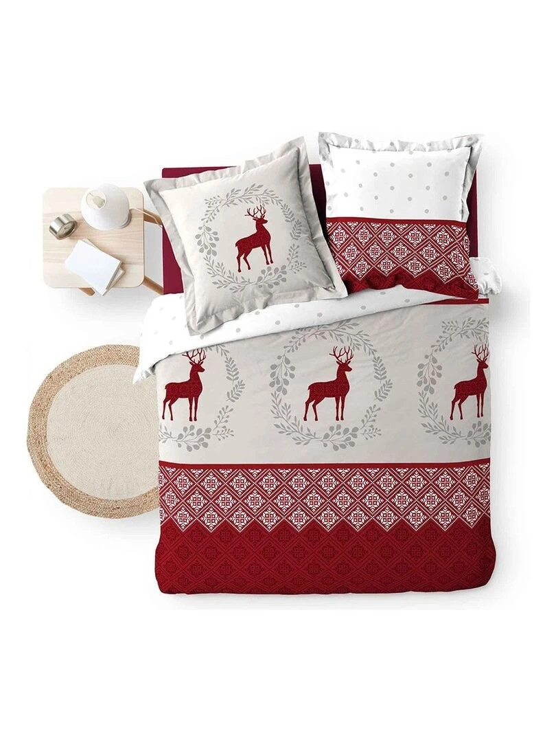 Housse de couette 240x260 Meribel + 2 taies 100% coton 42 fils   Rouge