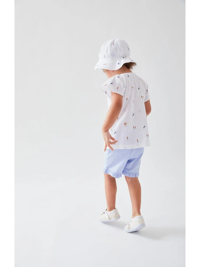 Set blouse brodé fleuri + short  écru/bleu ciel   Noukie's   Bleu