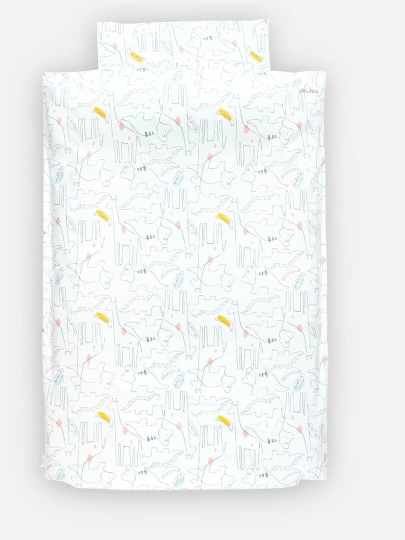 Housse de couette dinosaures en popeline 140 x 200 cm Blanc