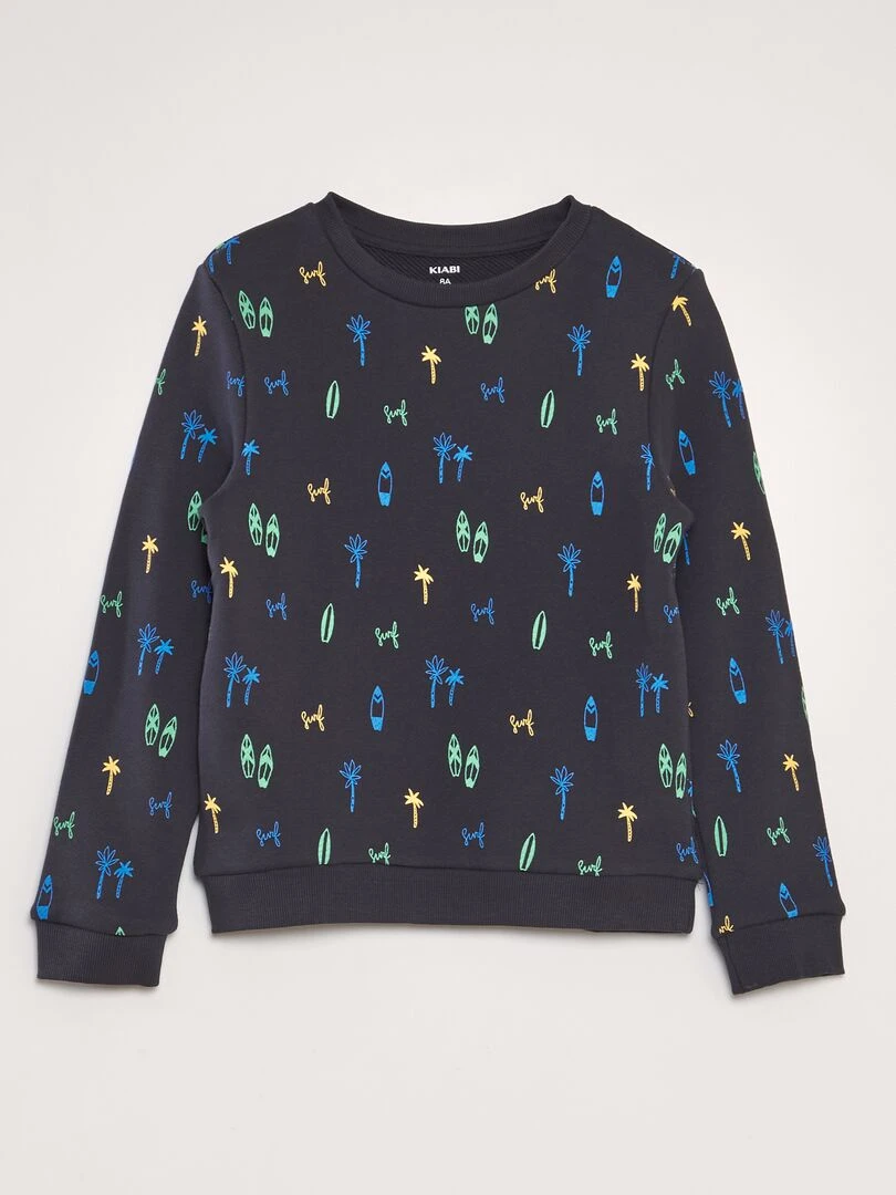 Sweat imprimé en french terry Noir marine