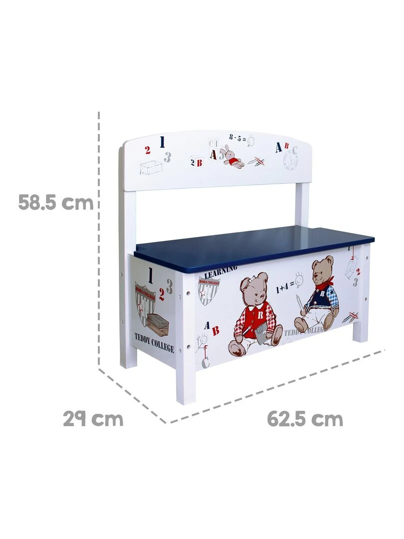 ROBA Banc Coffre à Jouets Teddy College pour Enfant Fermeture Douce Bleu / Imprimé Oursons Blanc