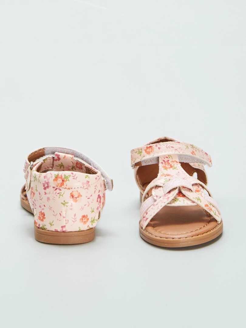 Sandales fleuries à brides   Rose