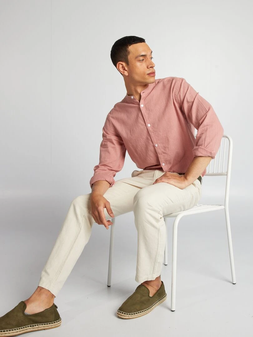 Chemise à col mao en lin mélangé Rouge clair