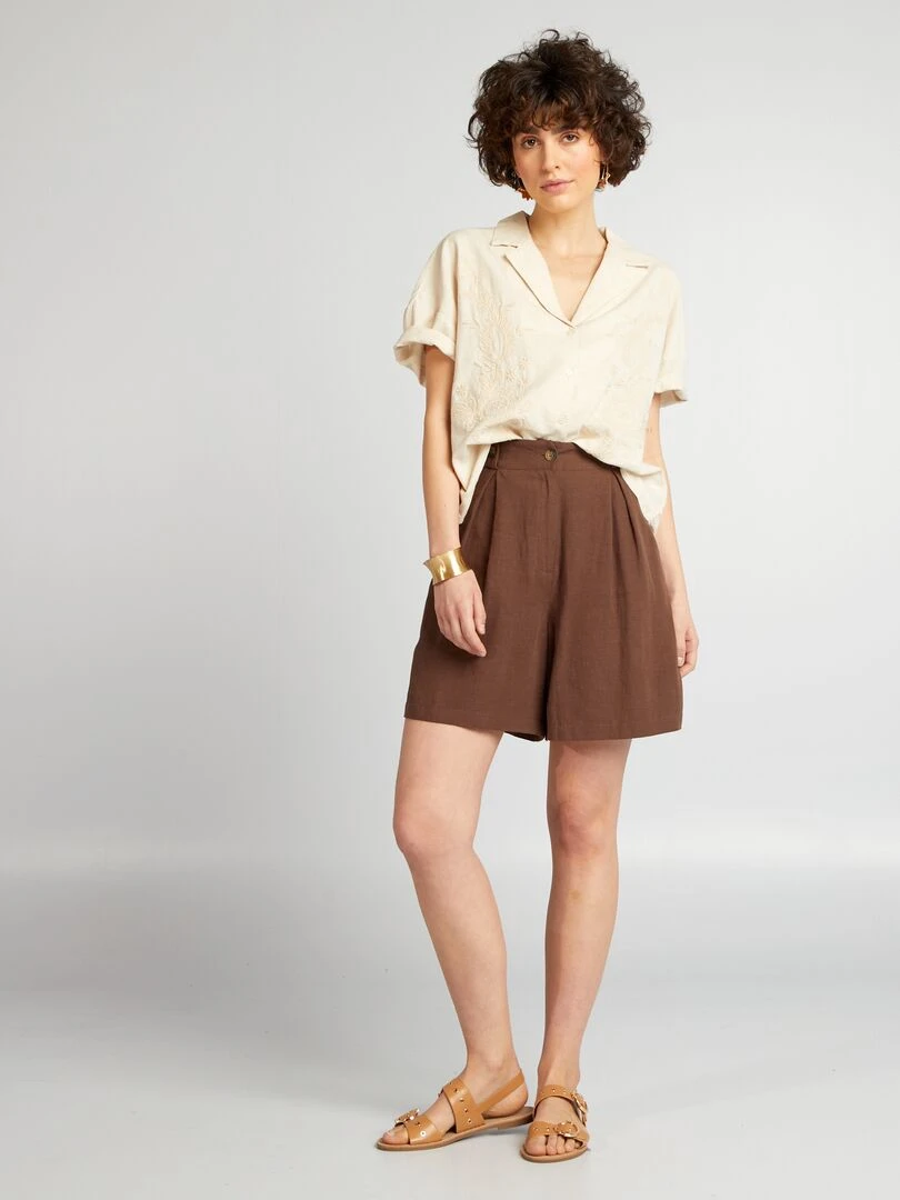 Short de tailleur en lin Marron