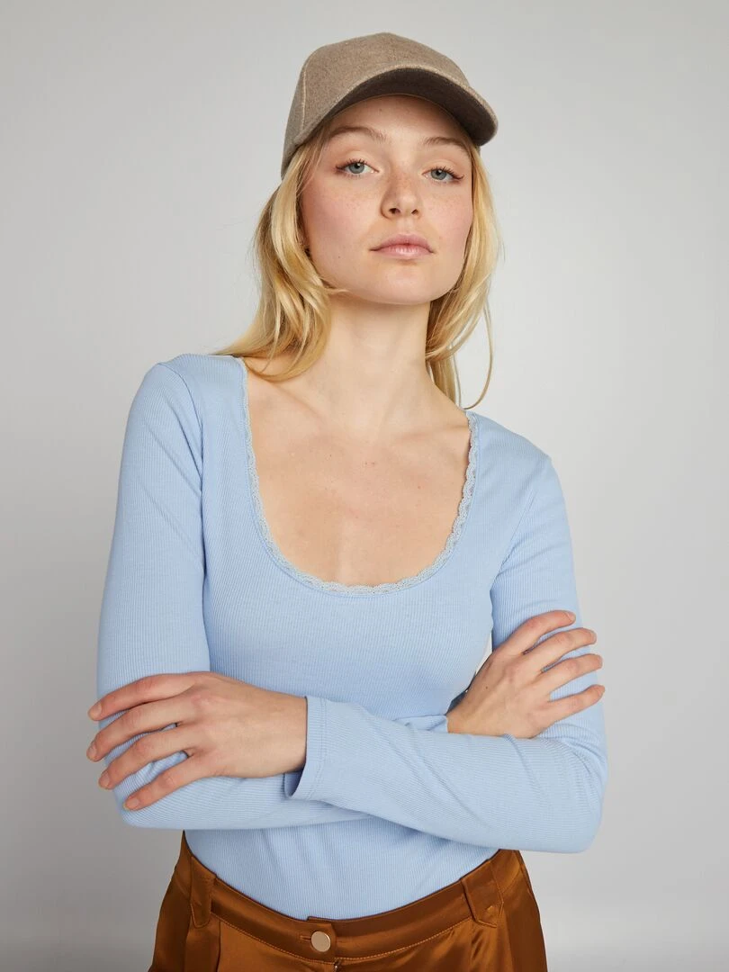 Body en maille côtelé Bleu