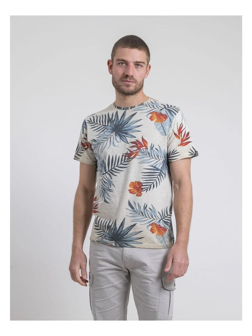 T shirt col rond pur coton NULOGAN Beige