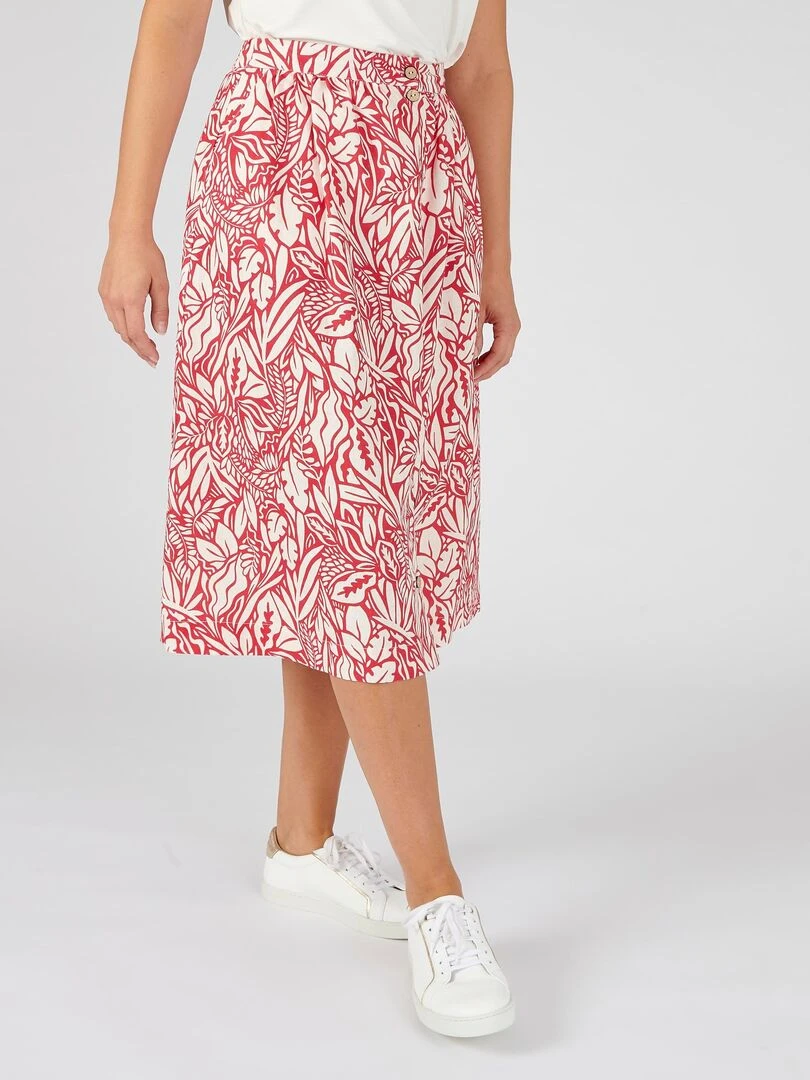 Jupe mélange lin fleurie Damart Rouge
