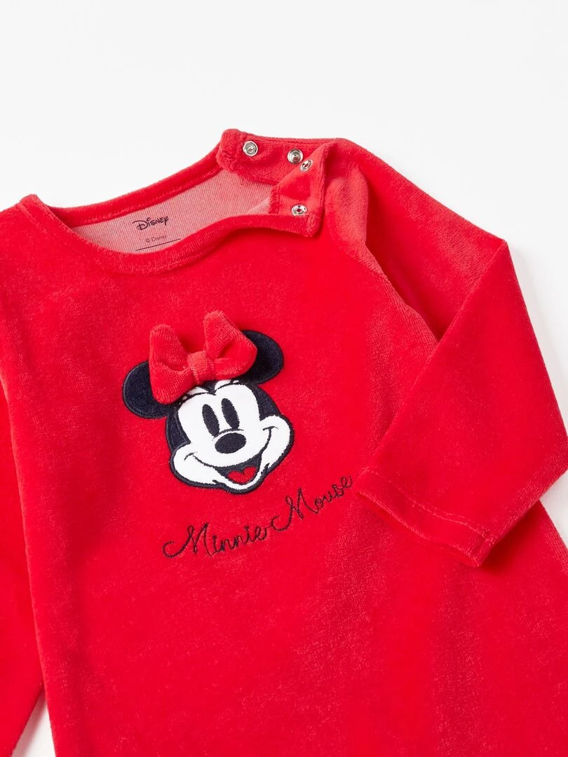 Grenouillère en velours avec nœud pour bébé fille 'Minnie'   MINNIE   Rouge