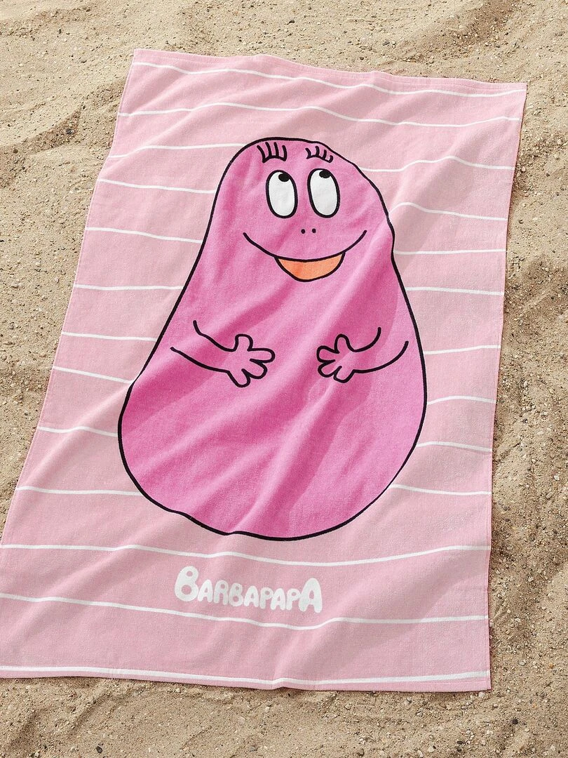 Drap de plage imprimé 100% coton BARBAPAPA PINK Rose
