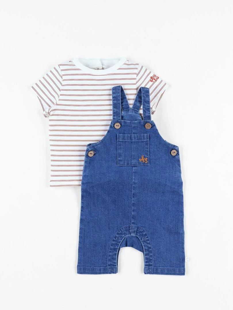 Set salopette denim + t shirt caramel/écru Noukie's Bleu