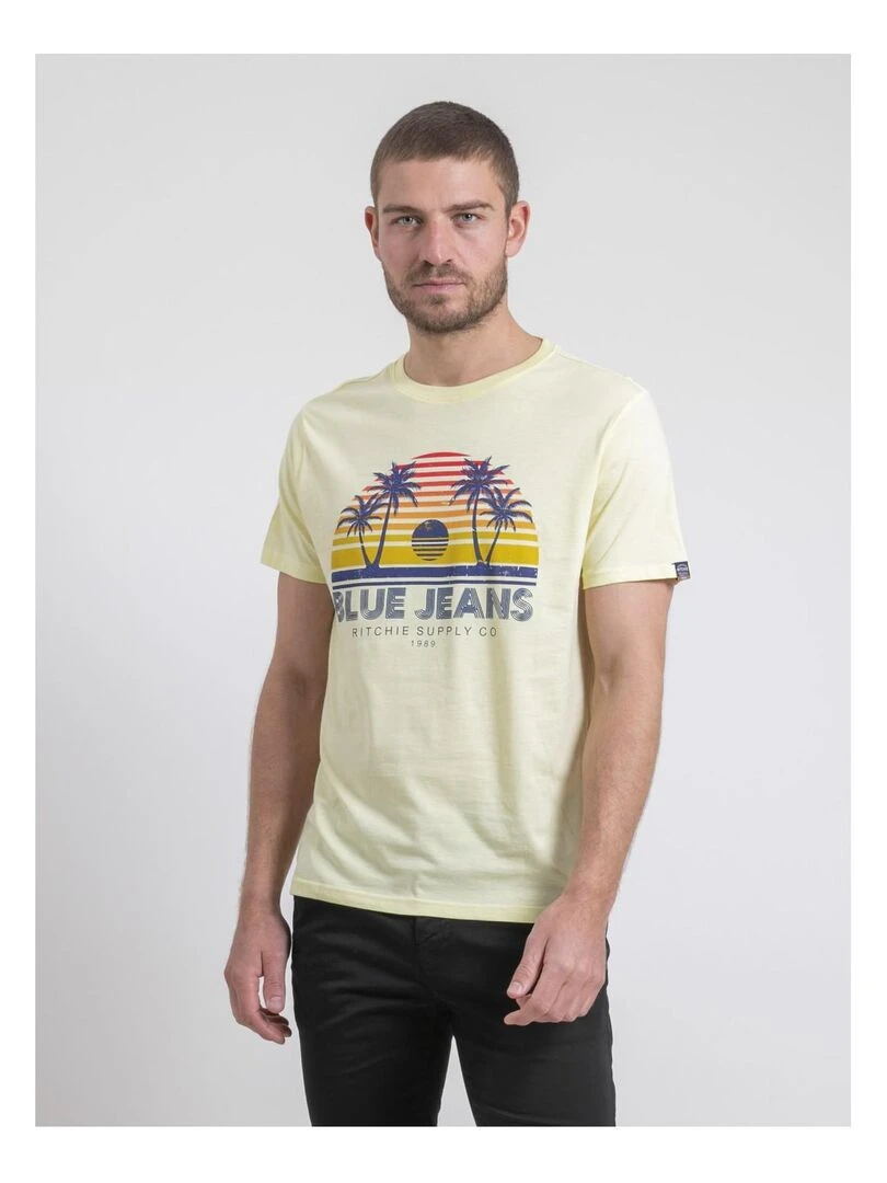 T shirt col rond pur coton NAPOUR Jaune