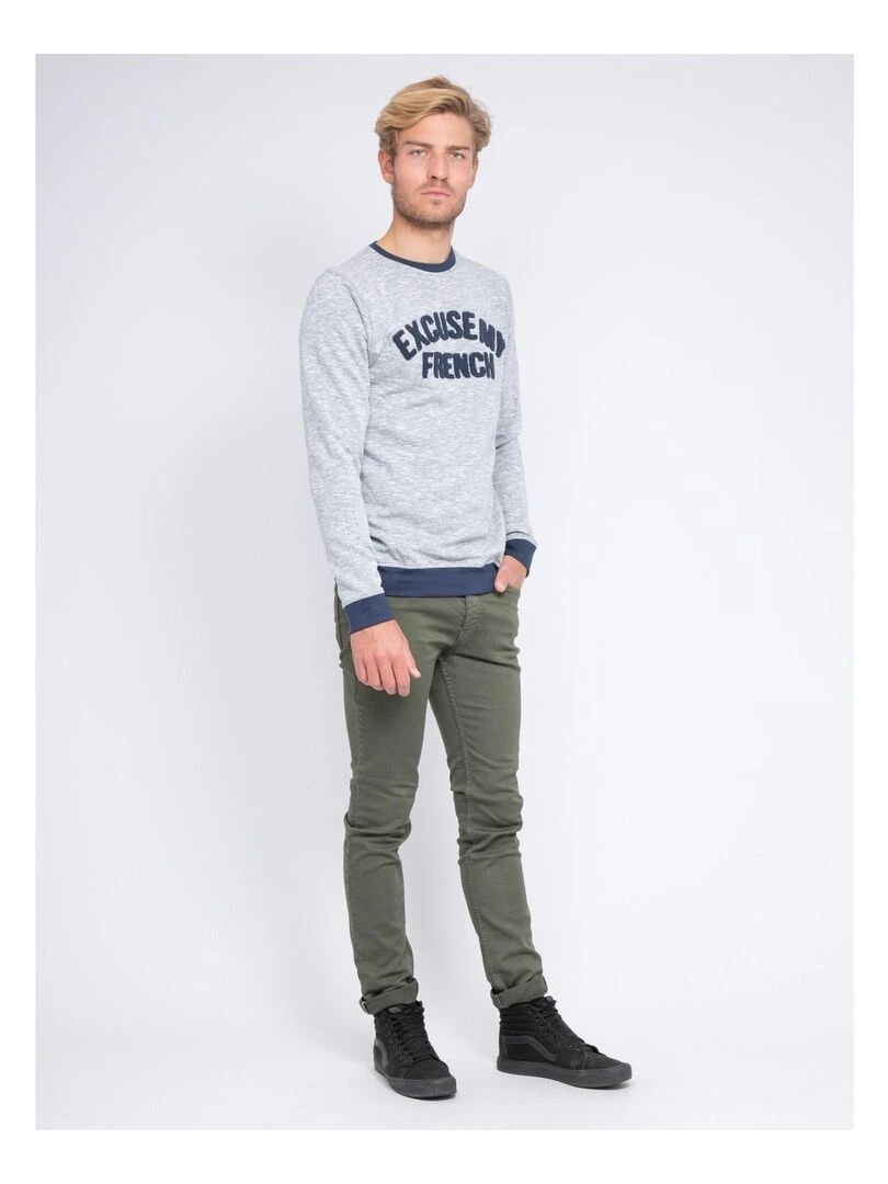 Sweat col rond message WILBERT   Gris