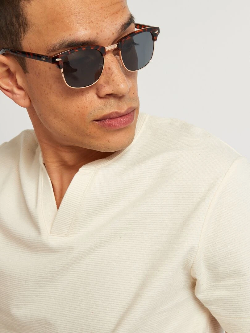 T shirt en jacquard à col mao   Beige