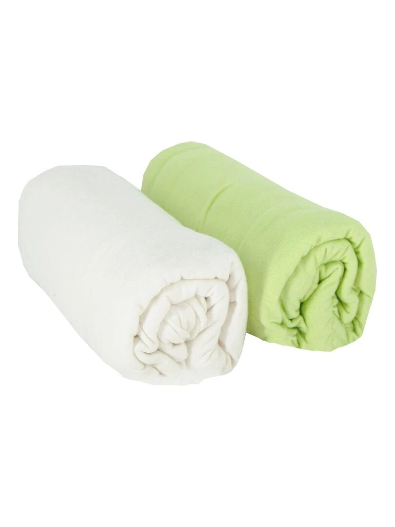Lot de 2 draps housses en coton 60x120 cm   Blanc + Vert   Vert