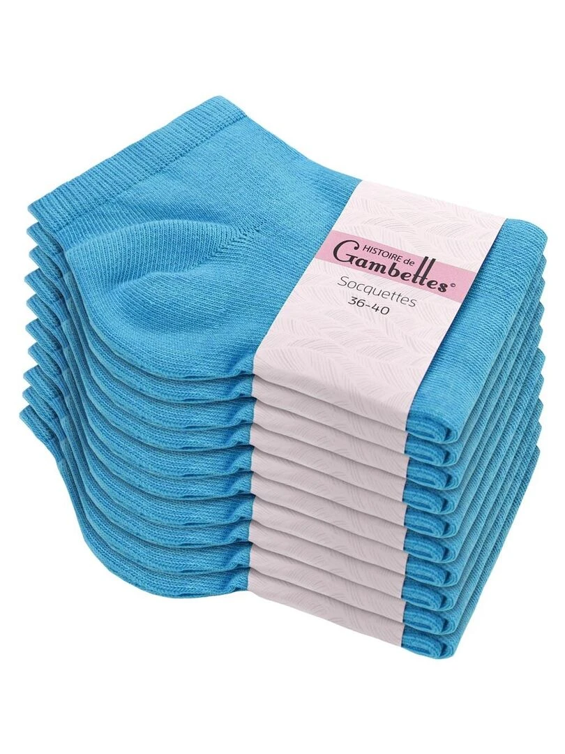 Socquettes Coton Prémium Lot 10 Paires Fabrication UE Bleu ciel