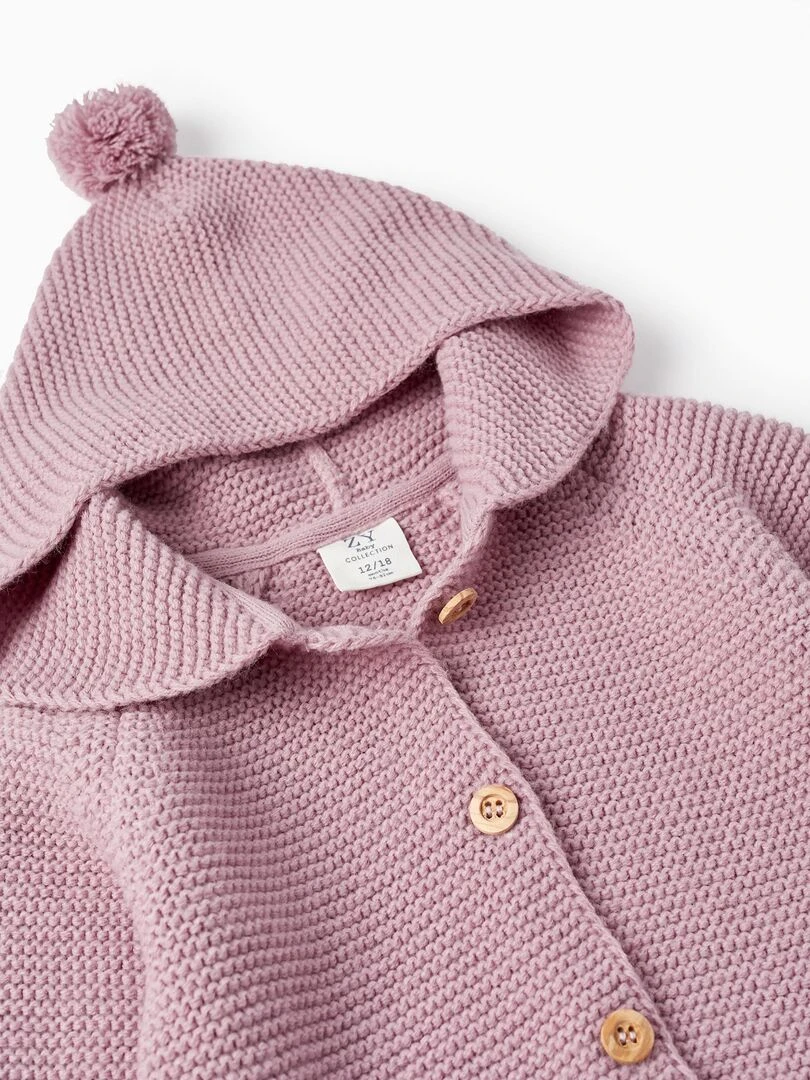 Manteau en Maille avec Capuche et Pompon pour Bébé Fille  SICILIAN DAYS   Rose foncé