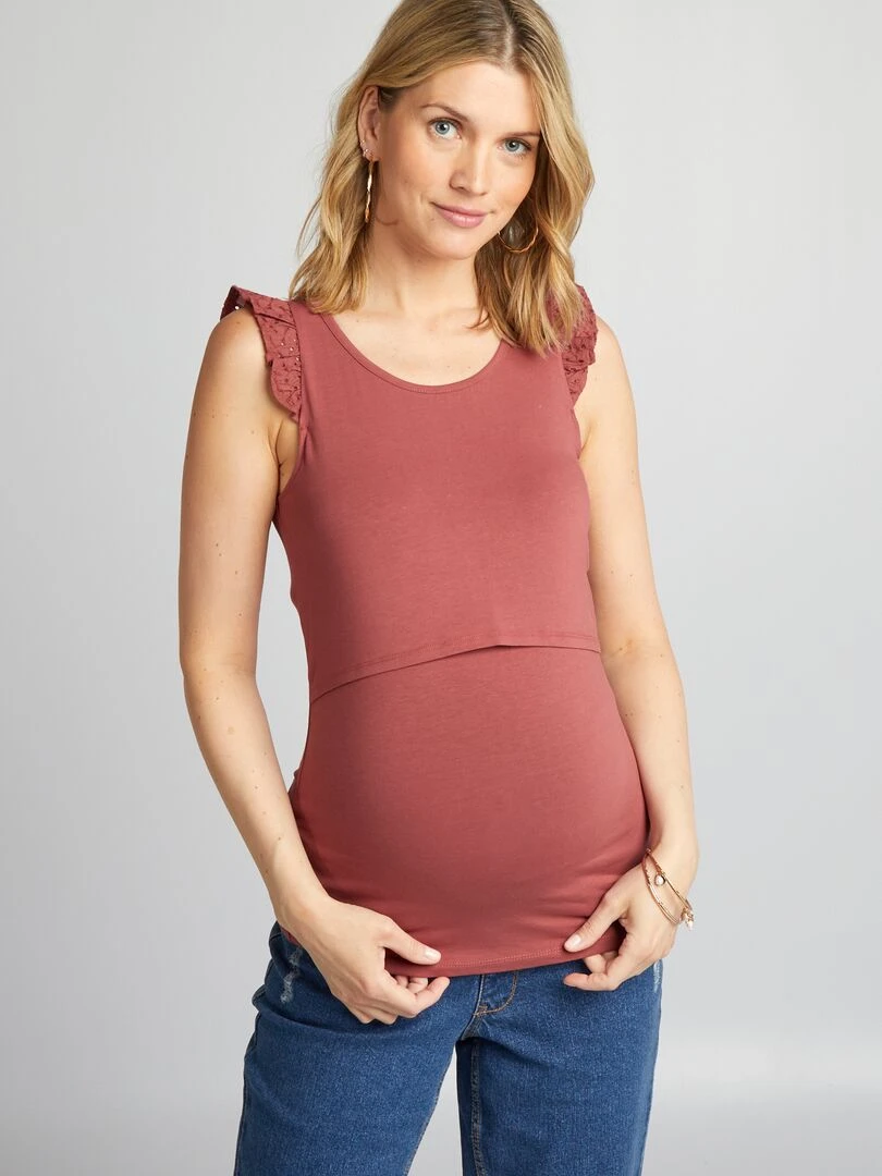 Top allaitement avec ouverture poitrine rouge brique