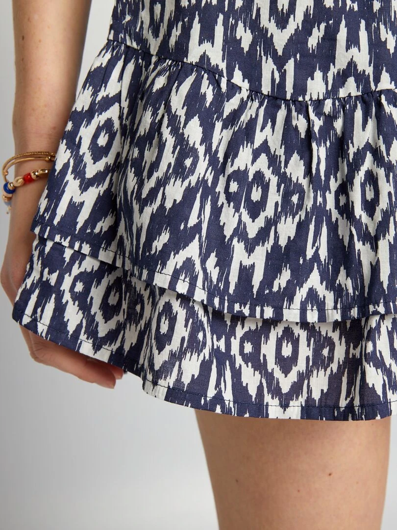 Jupe imprimée à volants   Bleu