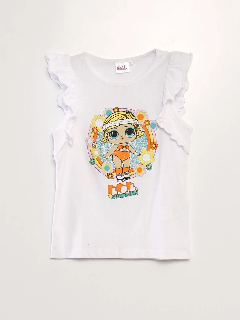 T shirt fantaisie à paillettes 'Lol' blanc