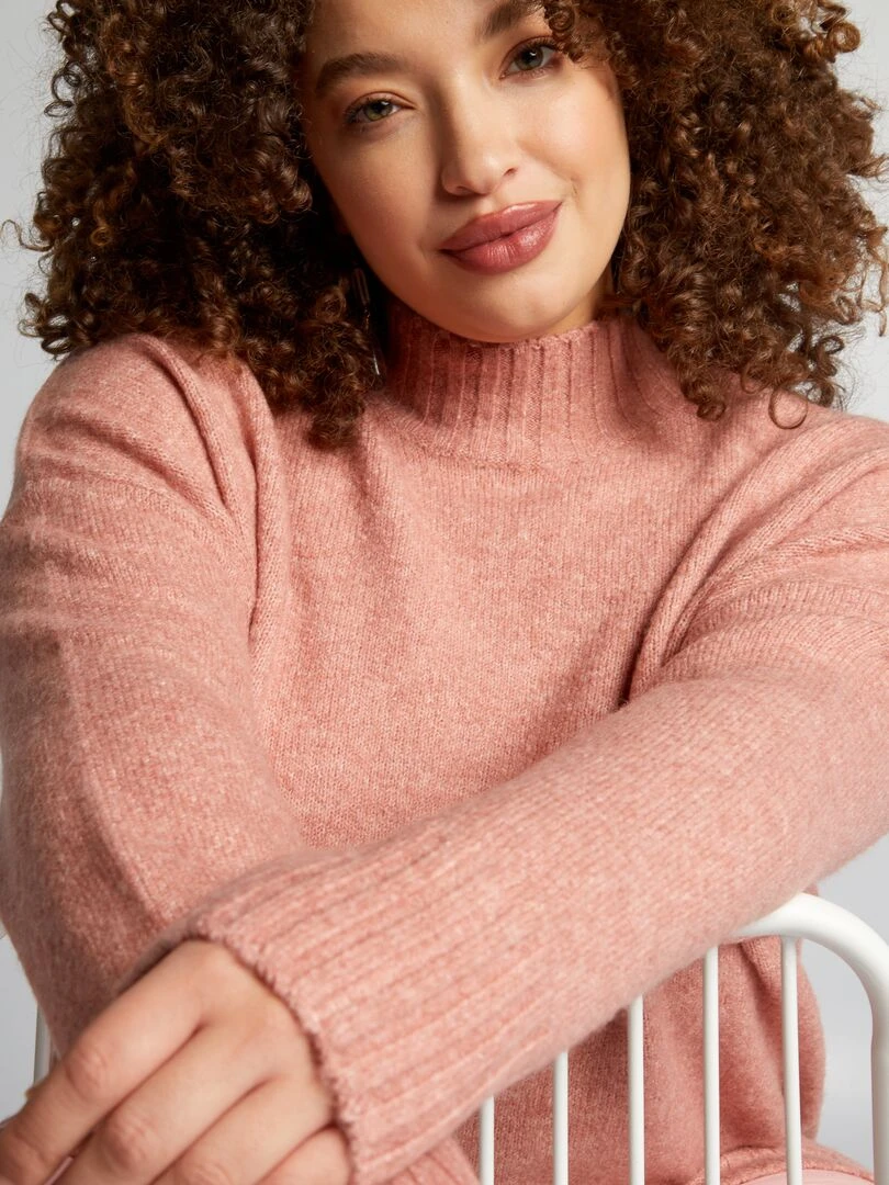 Pull col montant   Vieux rose