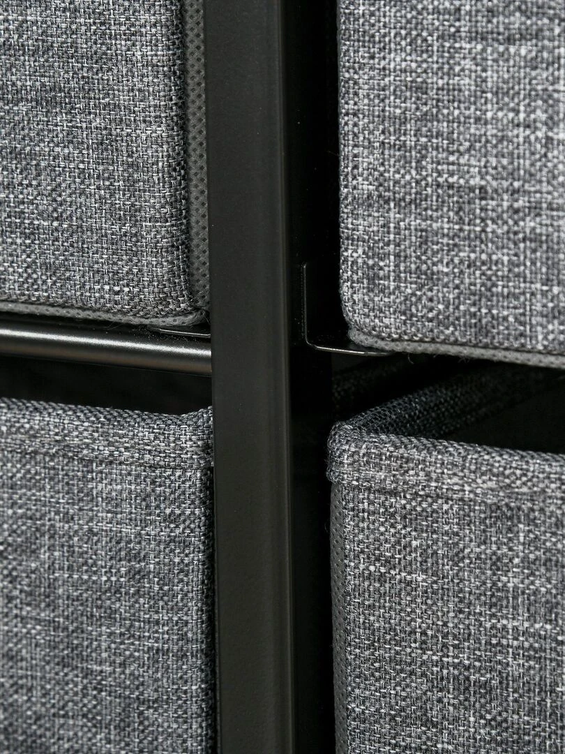 Rangement commode 7 tiroirs plateau acier MDF noir non tissé gris   Gris