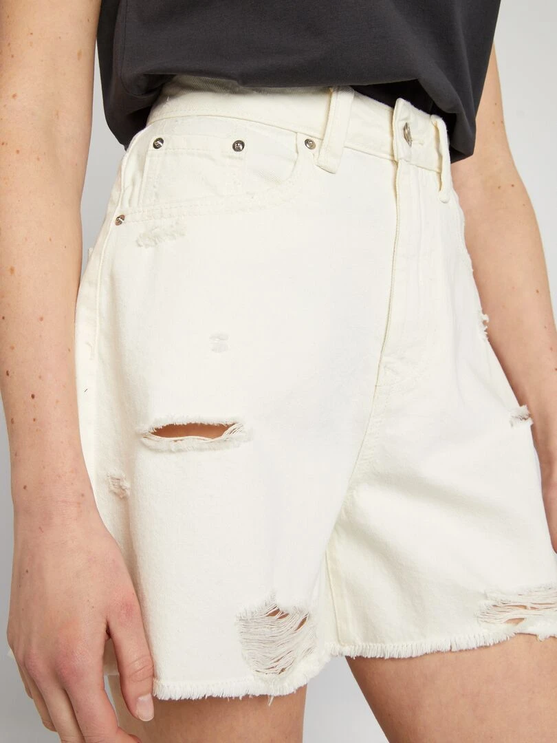 Short taille haute à abrasions   Blanc