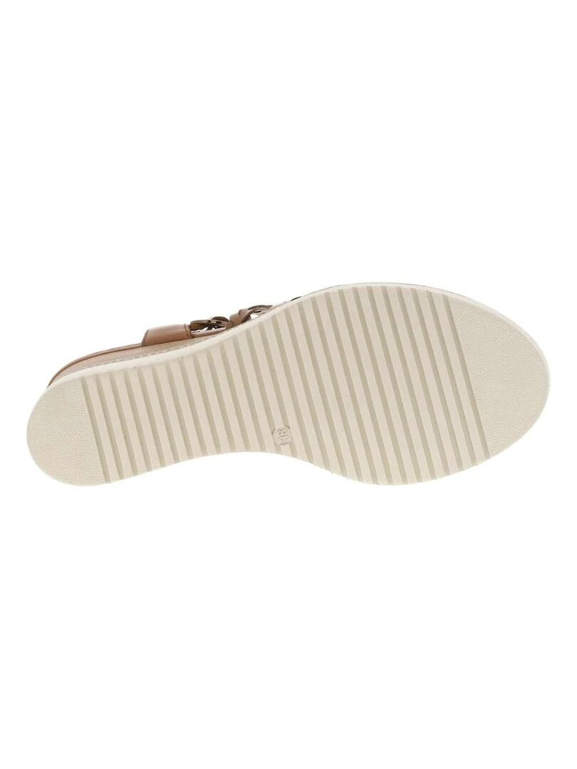 TAMARIS   Nu pieds cuir talon compensé haut   Cognac
