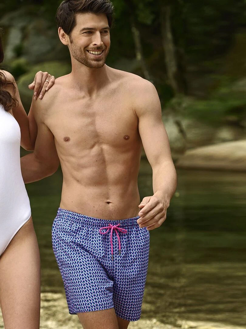 Maillot de bain short imprimé moderne Beausoleil   Bleu