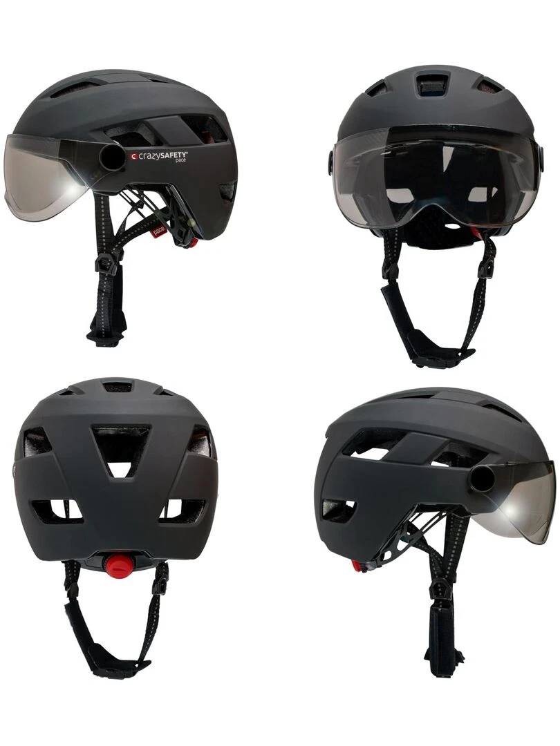 Casque E bike pour Adultes  Noir  Visière et LED  Crazy Safety  Certifié EN1078   Noir Noir