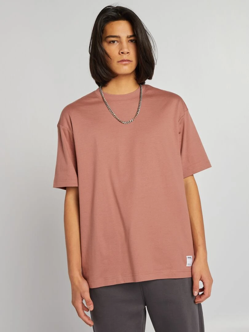 T shirt col rond en coton   Marron