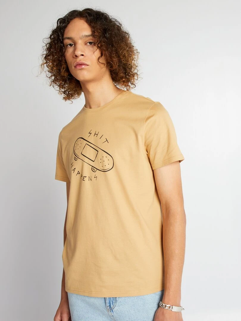 Tee shirt en jersey avec imprimé   Beige