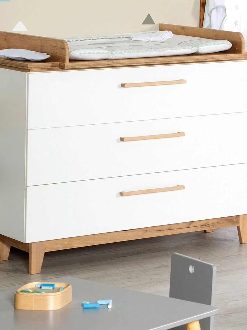 ROBA Commode à Langer "Finn" – avec Plan à Langer Amovible – 3 Tiroirs – blanc / chêne doré Blanc