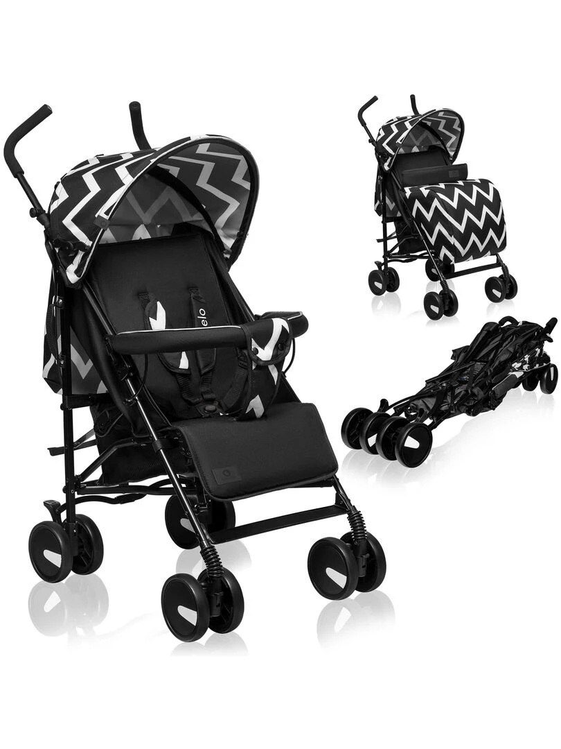 LIONELO Elia Poussette bébé canne compacte De 6 à 36 mois Accessoires inclus Noir Noir Blanc
