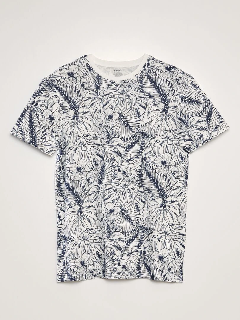 T shirt imprimé à col rond Bleu marine /blanc