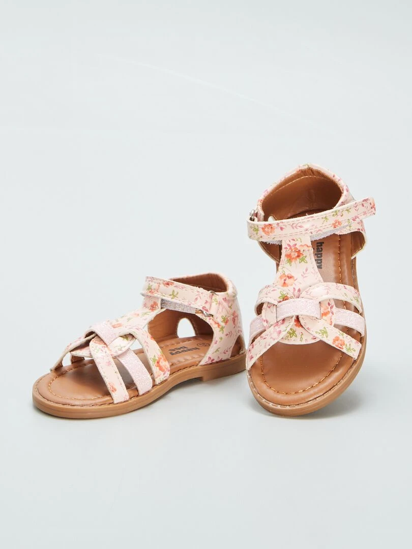 Sandales fleuries à brides   Rose