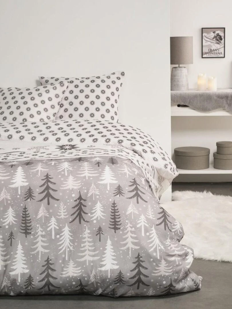 Housse de couette flanelle Today 2.13 + taie(s) 100% coton Gris